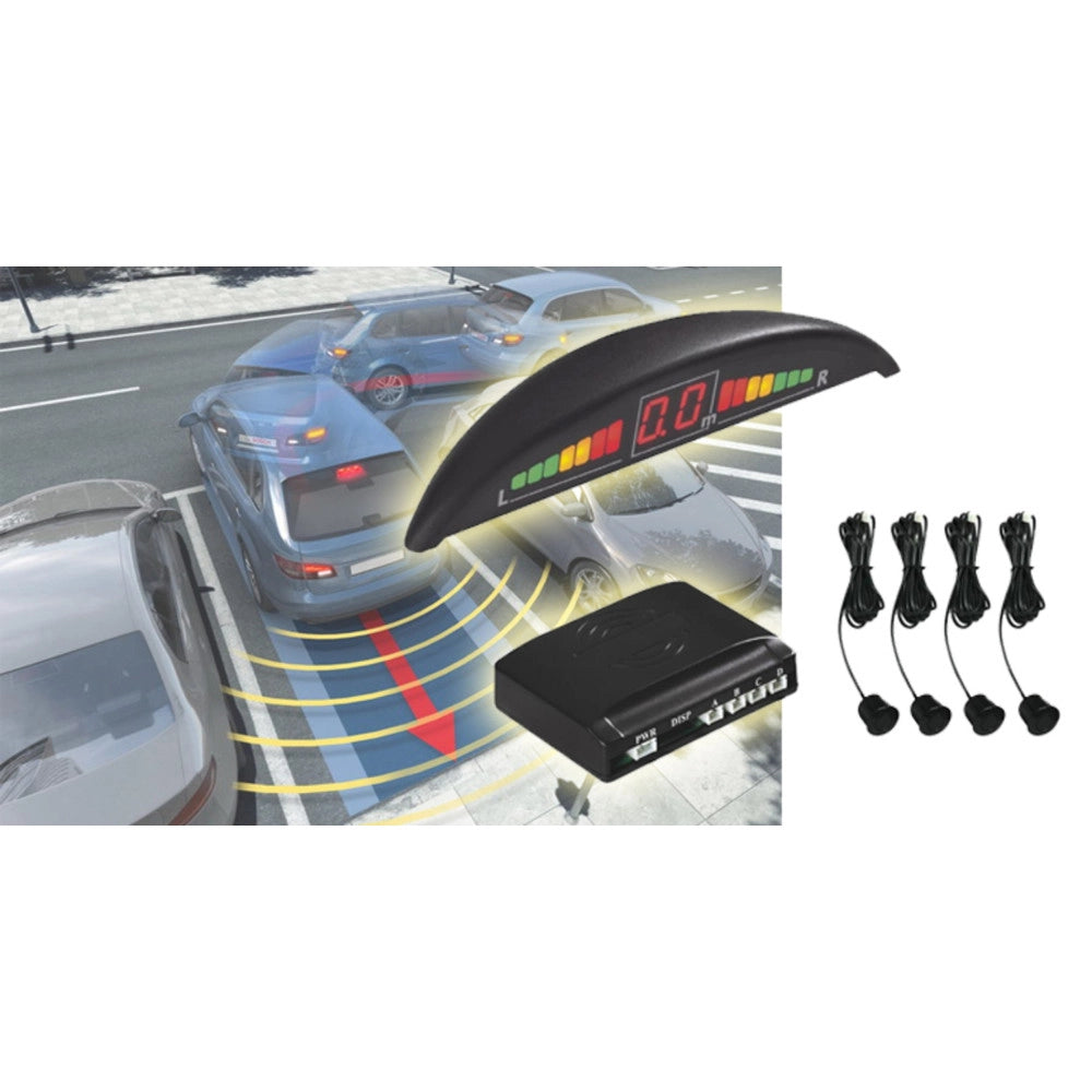 Trade Shop - Kit 4 Sensori Di Parcheggio Con Mini Display Led Wireless Suono Fresa Neri -