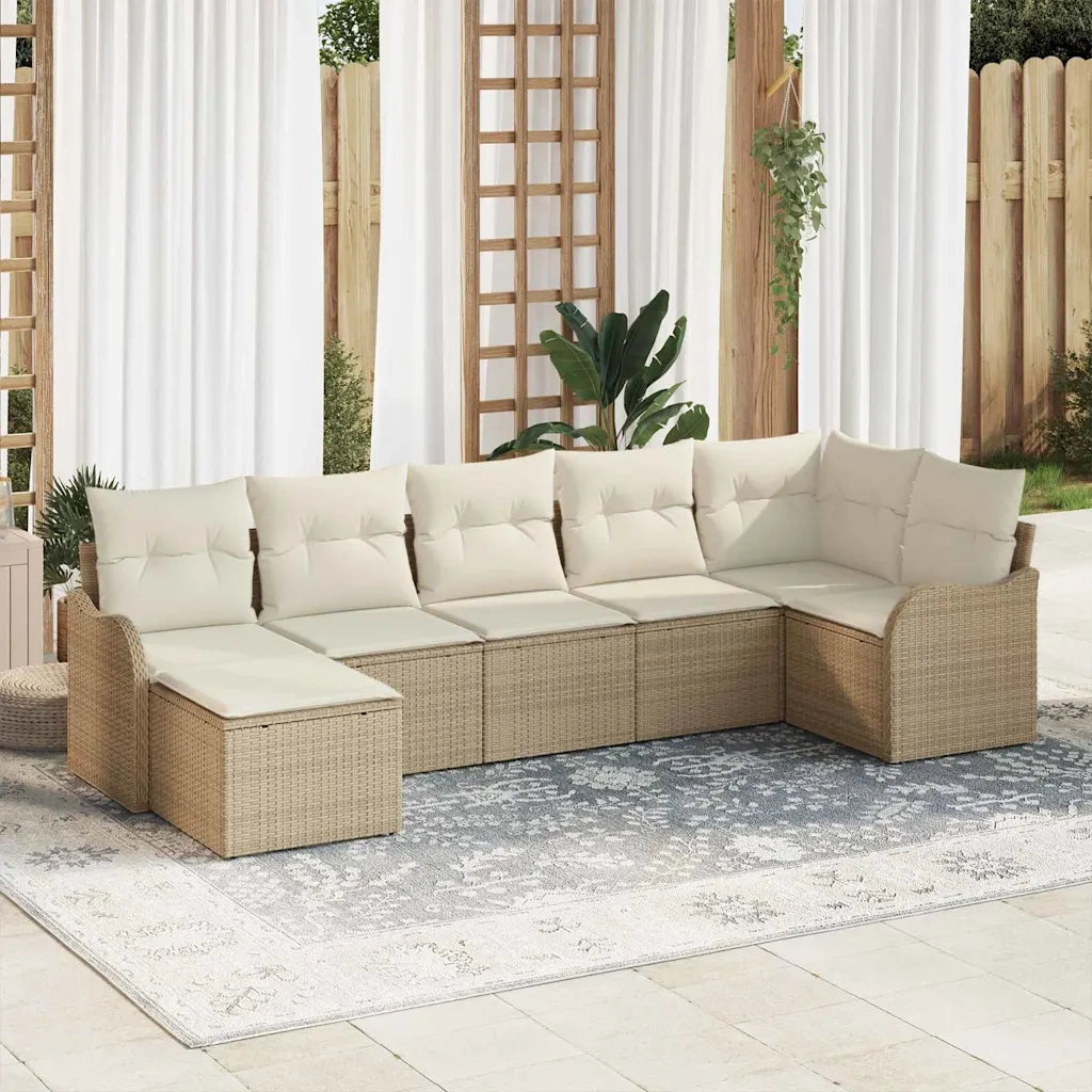 Set Divano da Giardino 7 pcs Beige e bianco Poly Rattan 3354460