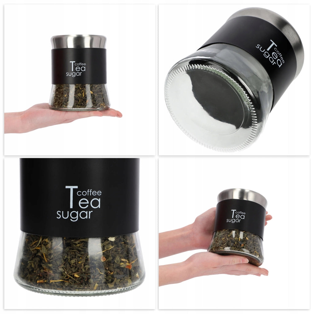 Contenitore per alimenti in vetro con coperchio KADAX per tè, caffè e zucchero, 750 ml, nero.