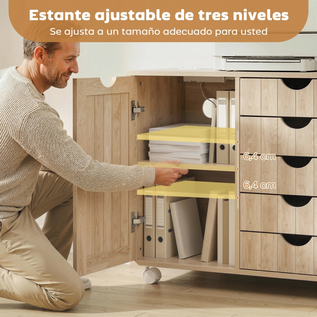 Scrivania con cassetti e ripiano per stampante ¨C zephmum ¨C Naturale 90x50x75 cm