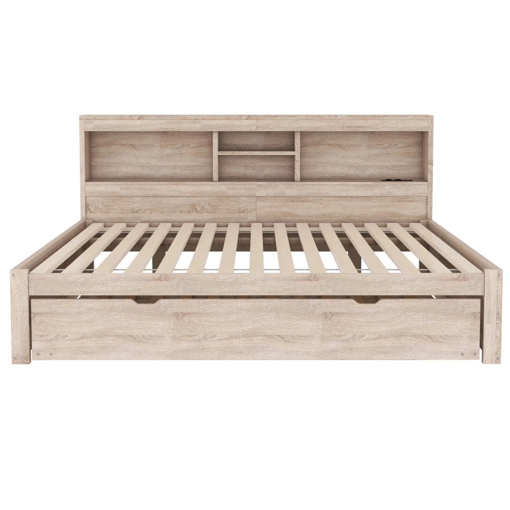 Divano letto Tagesbett 140x200 cm con LED, presa USB e vano laterale, Naturale