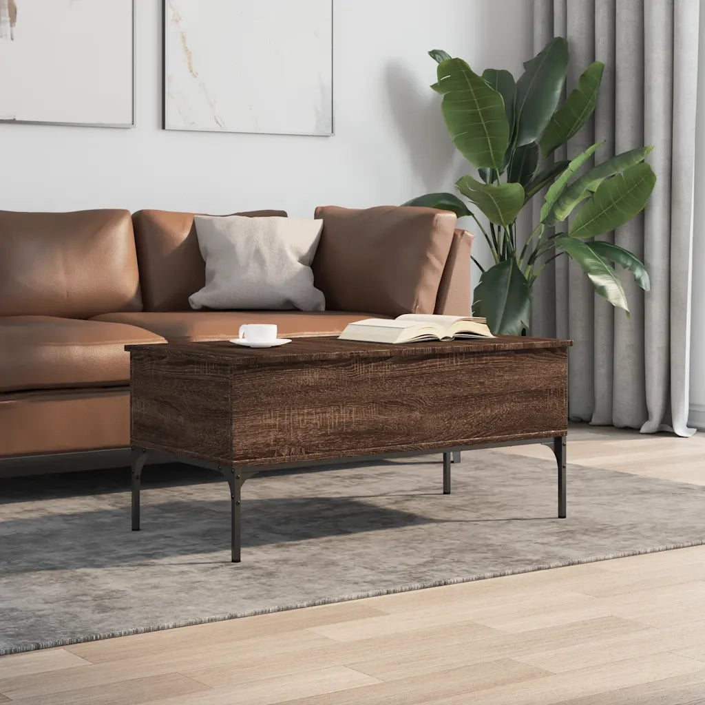 Tavolino Rovere Marrone 100x50x45cm Legno Multistrato e Metallo 845415