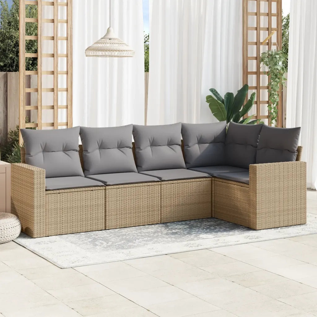Set Divano da Giardino 5 pz con Cuscini Beige in Polyrattan 3251266