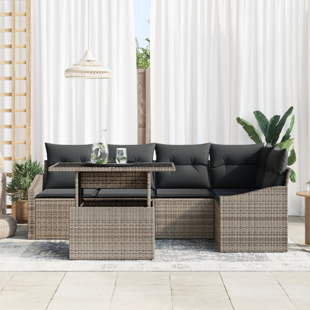 Set Divani Giardino 6 Pezzi Cuscini Grigio Rattan Sintetico
