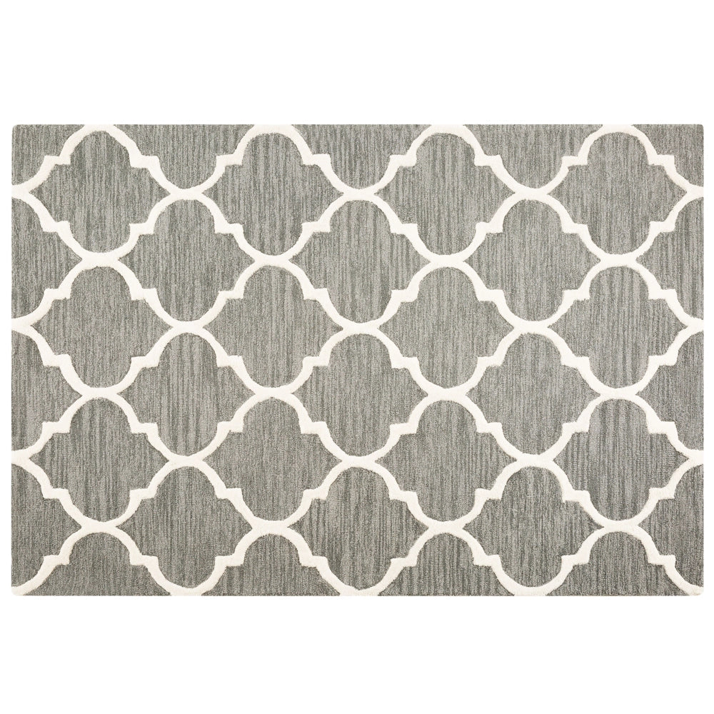 Tappeto Grigio Lana 140 x 200 cm Traliccio Quadrifoglio Trapuntato a Mano Orientale Trifoglio Marocchino