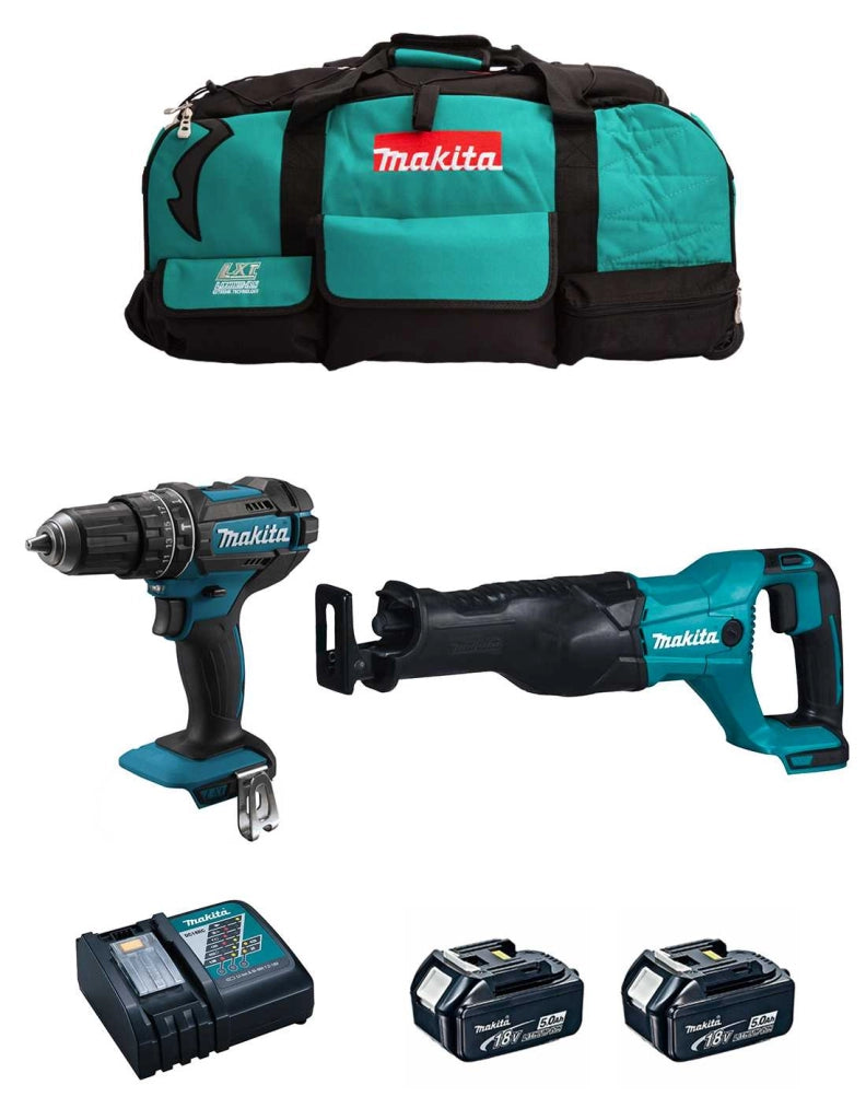 MAKITA Kit MK204 (DHP482 + DJR186 + 2 x 5,0 Ah + DC18RC + LXT600)