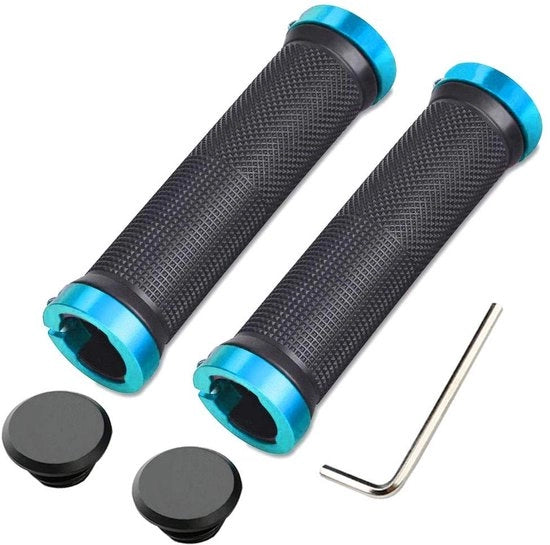 Manubri per bicicletta con gomma antiscivolo - slot doppio - colore blu - per biciclette da mountain bike e BMX - 2 pezzi