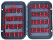 Kit per la pesca con mosche artificiali 40 pezzi - Mosche artificiali rosse per pesca con forello o salmone - Set di attrezzi - Scatola leggera - Lancette artificiali - Pesca con mosche
