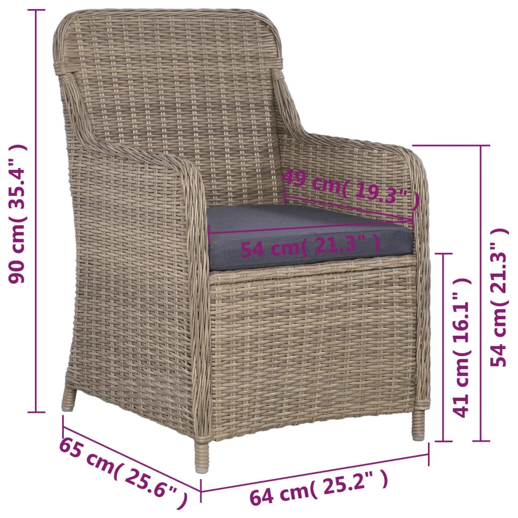 Set da Bistro 3 pz con Cuscini in Polyrattan Marrone 44149
