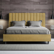 Letto matrimoniale francese senza rete imbottito 140x190 microfibra ocra Agueda