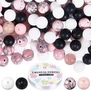 180 pezzi di pietre di vetro kit 8mm pietre di vetro nere rosse bianche giada sintetica turchese rotonde spacer pietre di vetro in bulk con cordino elastico per gioielli - bracciali - collane - progetti DIY