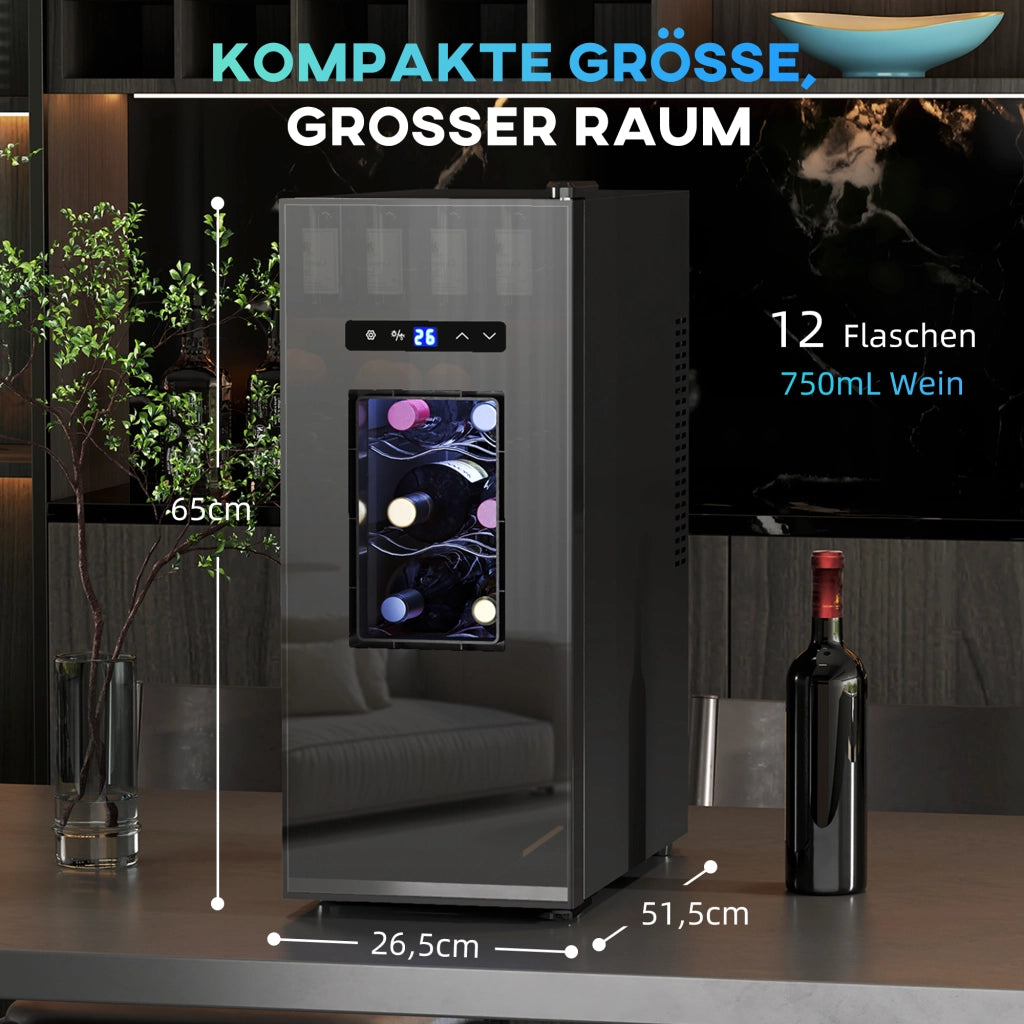Cantinetta per 12 Bottiglie con Porta in Vetro ¨C zephmum ¨C Nero