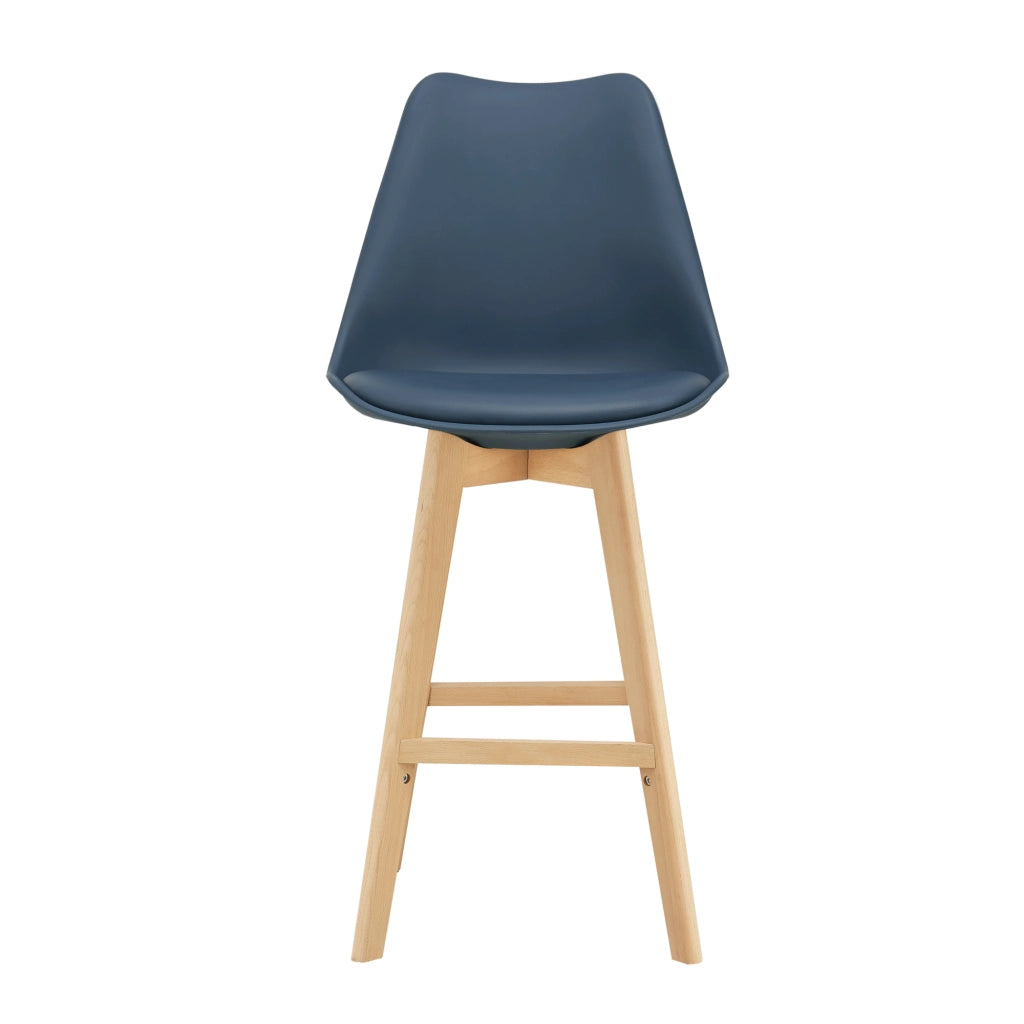 Set Lublin di 2 Sgabelli da Bar con Seduta Imbottita e Gambe in Faggio - Blu [en.casa]