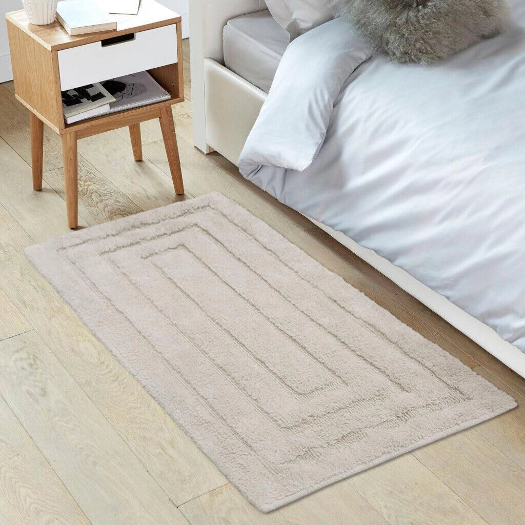 Tappeto Bagno 60x40 cm Puro Cotone Elegante Lussuoso Morbido Scendiletto Antiscivolo Beige