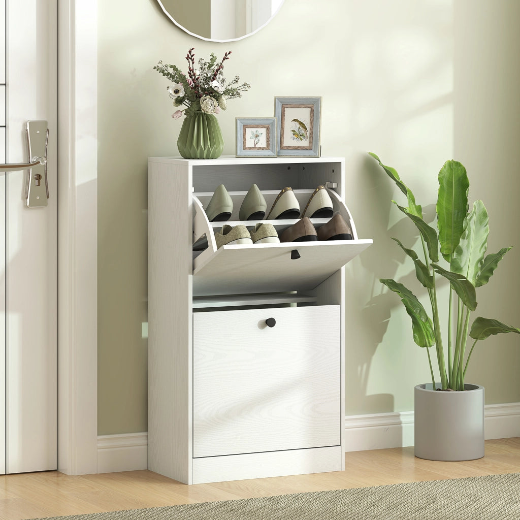 Scarpiera con 2 Cassetti ¨C zephmum ¨C Bianco Veteado 47x26x85 cm
