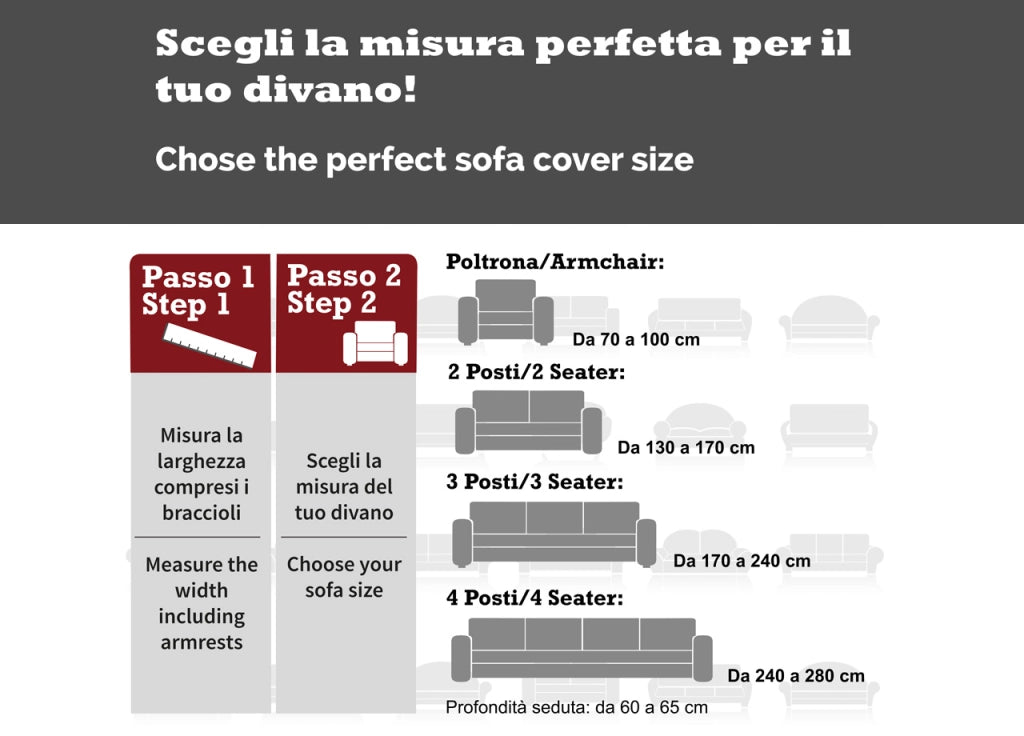 Copridivano Sofà Poltrona Elasticizzato Protezione Macchie Modello Wonderful - 2 Posti - Nero