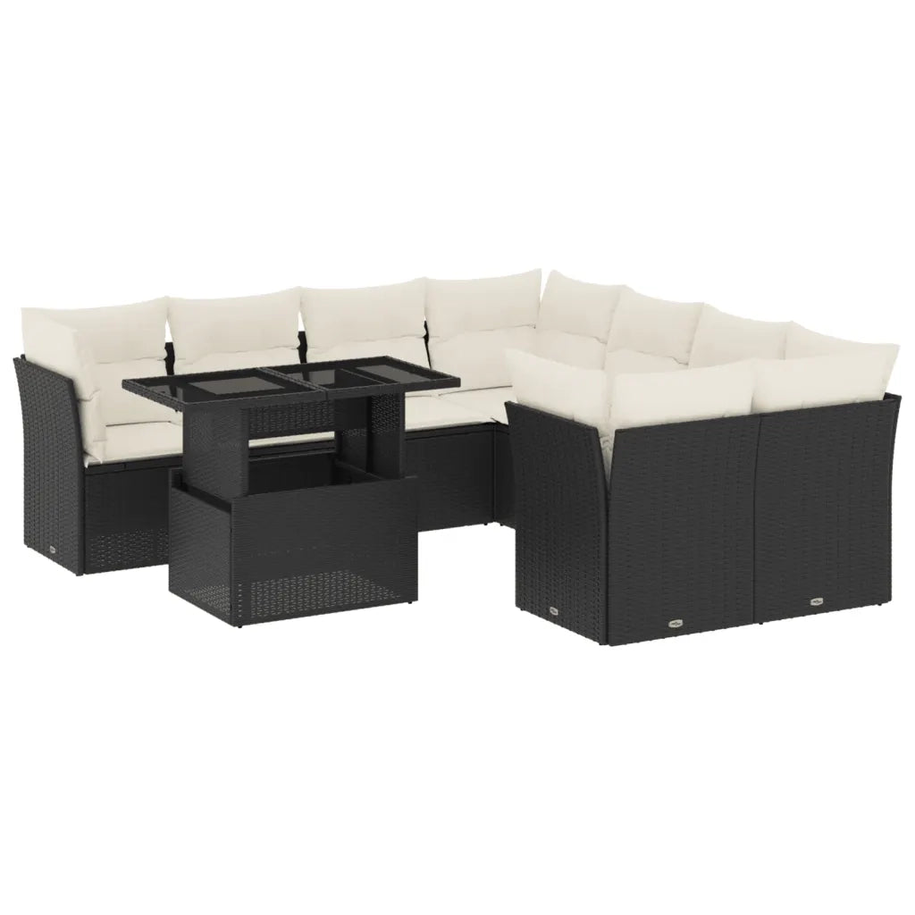 Set Divani da Giardino 9 pz con Cuscini Nero in Polyrattan