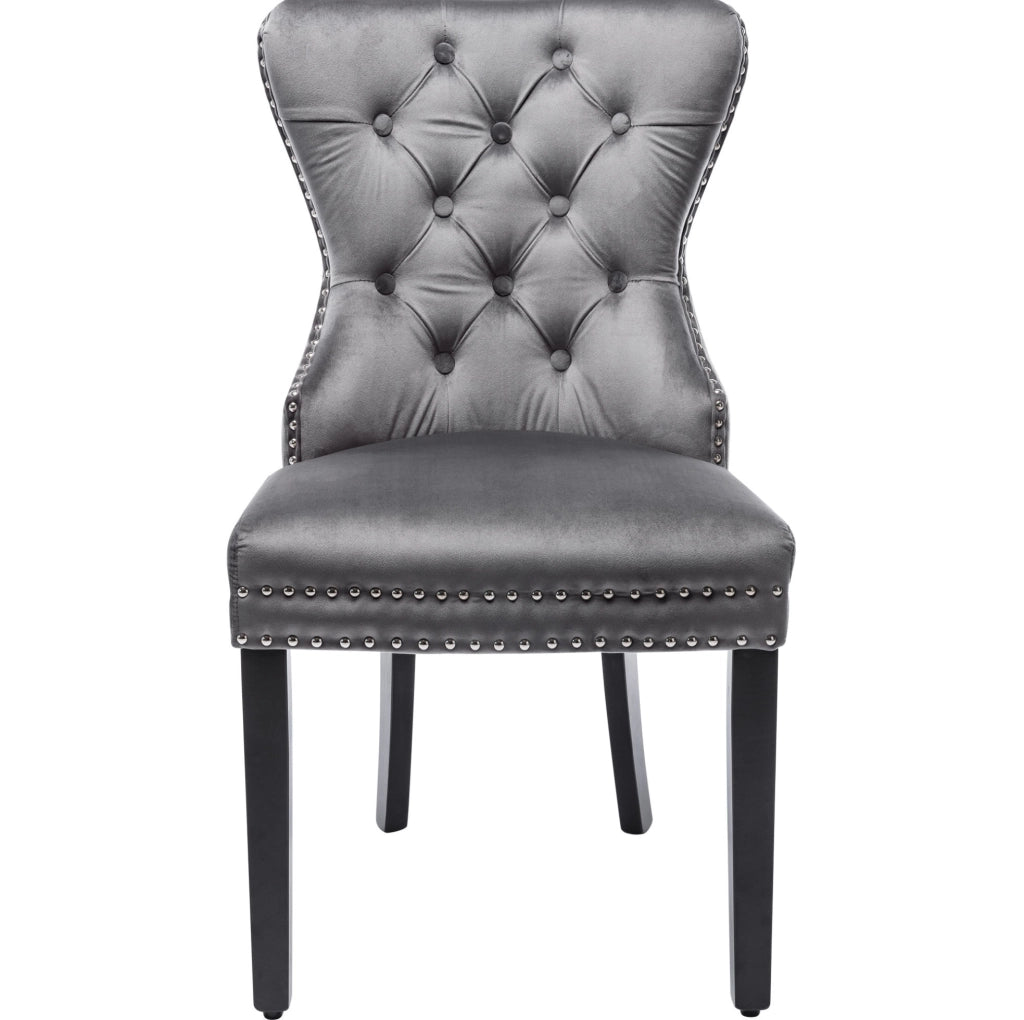 Set di 4 sedie da pranzo in velluto grigio con gambe in legno di gomma