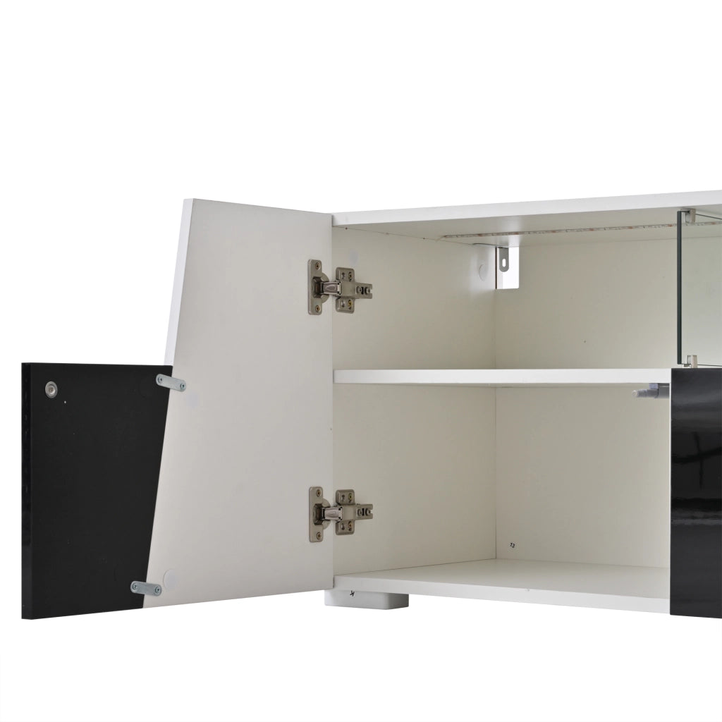 Mobile porta TV da parete con luci regolabili, 2 cassetti e vani, bianco e nero moderno