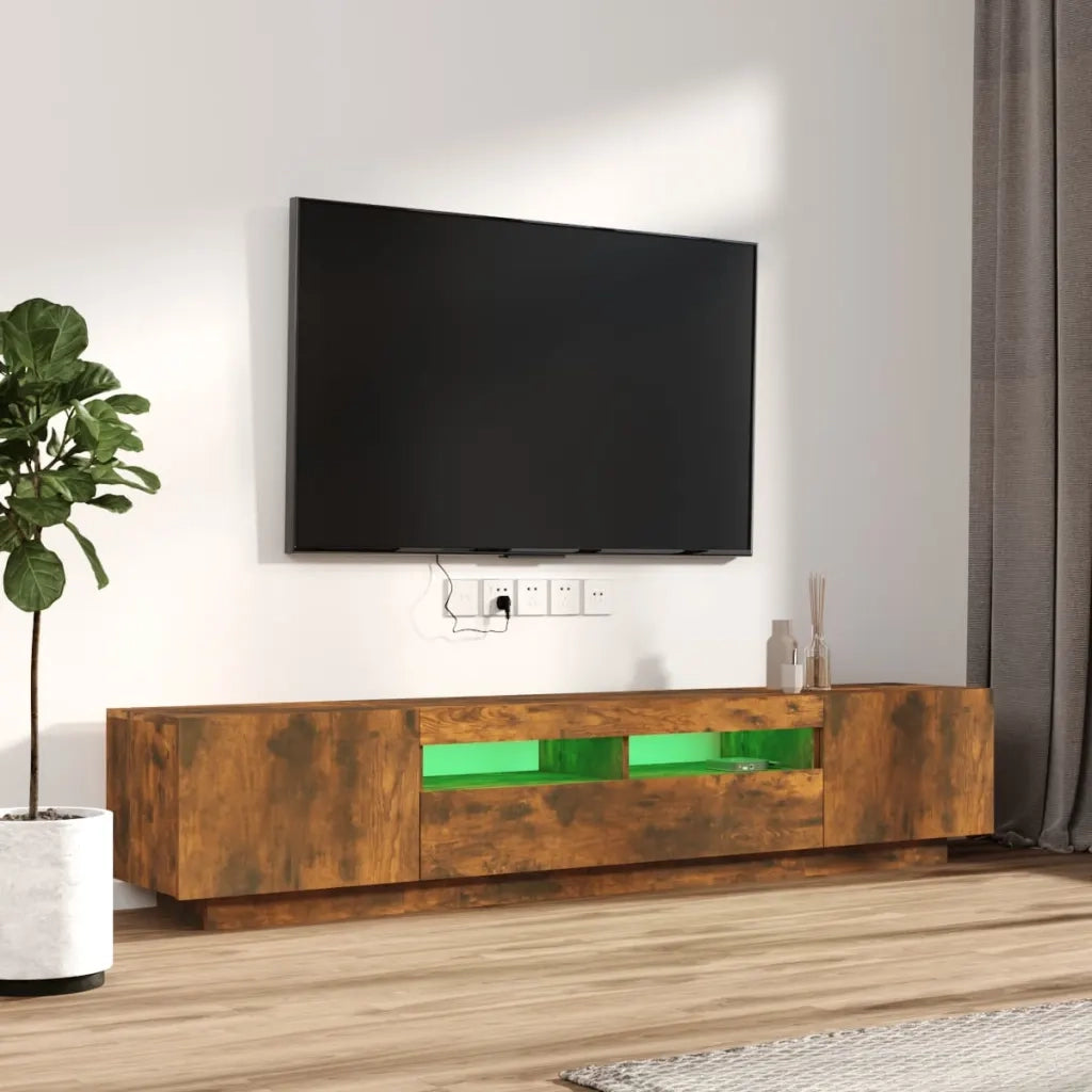 Set Mobili TV 2pz con Luci LED Rovere Fumo in Legno Multistrato 3120170