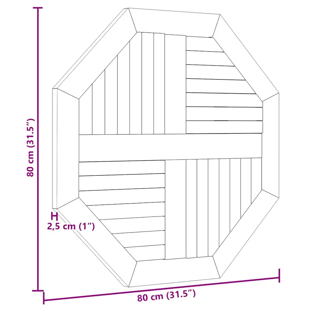 Piano per Tavolo 80x80x2,5 cm Ottagonale Legno Massello di Teak 366666