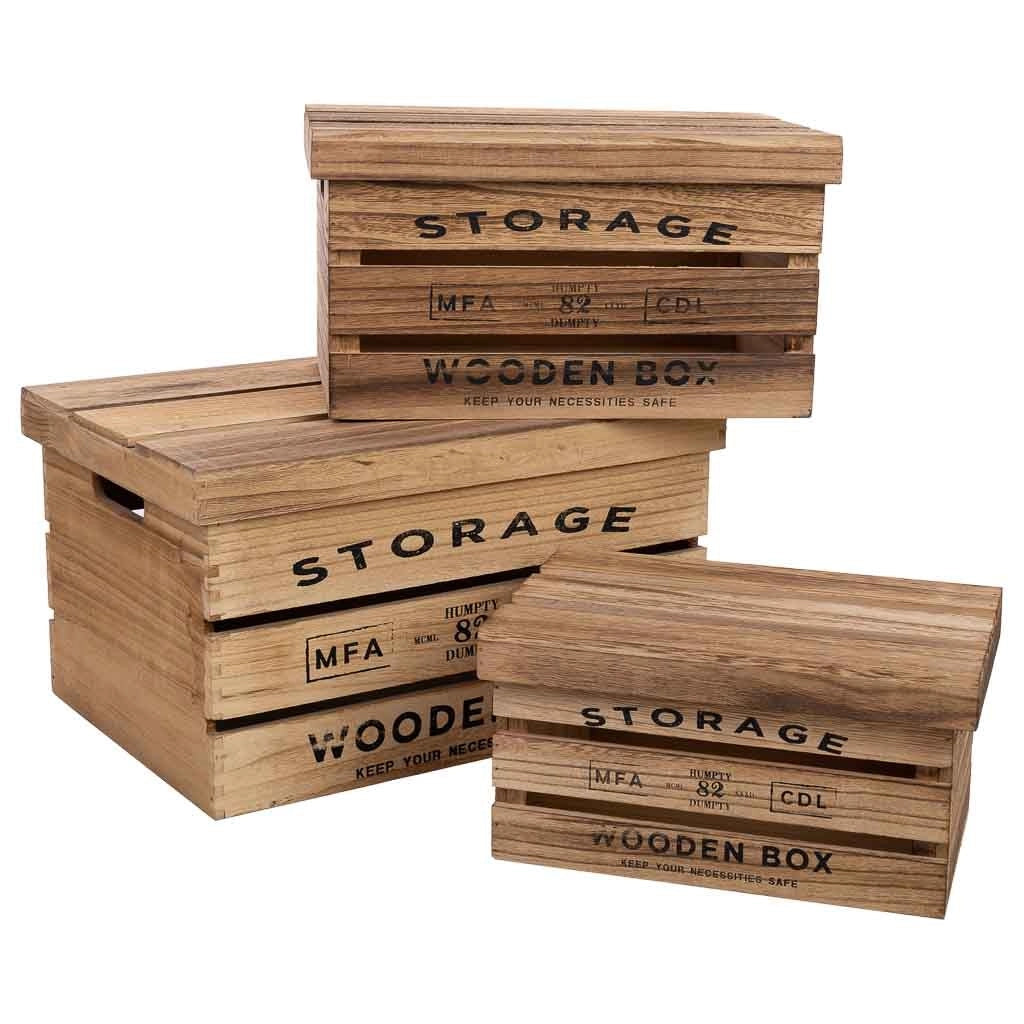 Scatole in legno stampate set 3 pz 42x31x24h-36x25x20h-30x19x16h cm