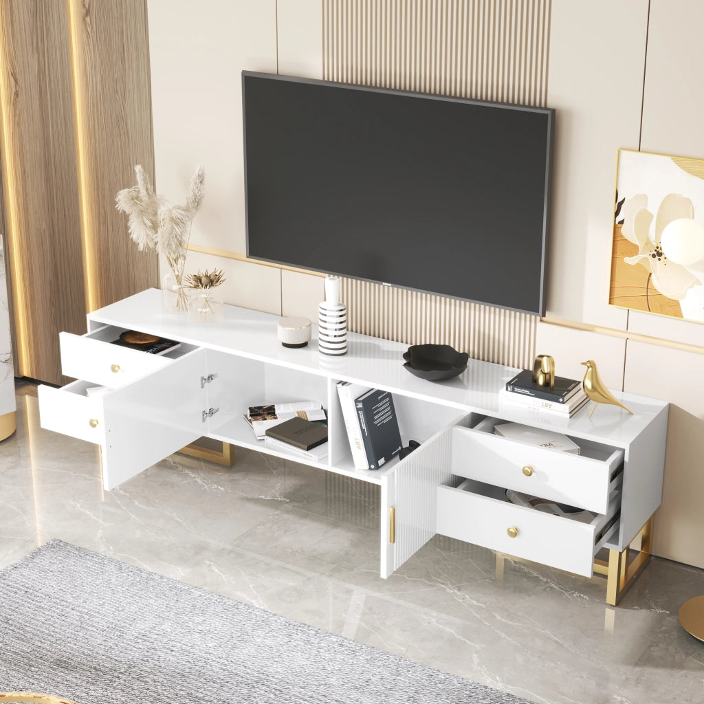Mobile TV con 4 Cassetti e 2 Ante e Cerniere Ammortizzate; Stile Moderno; 175??30??46 cm; in MDF; Bianco