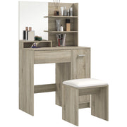 Cassettiera per trucco con specchio e sgabello ¨C zephmum ¨C naturale e beige