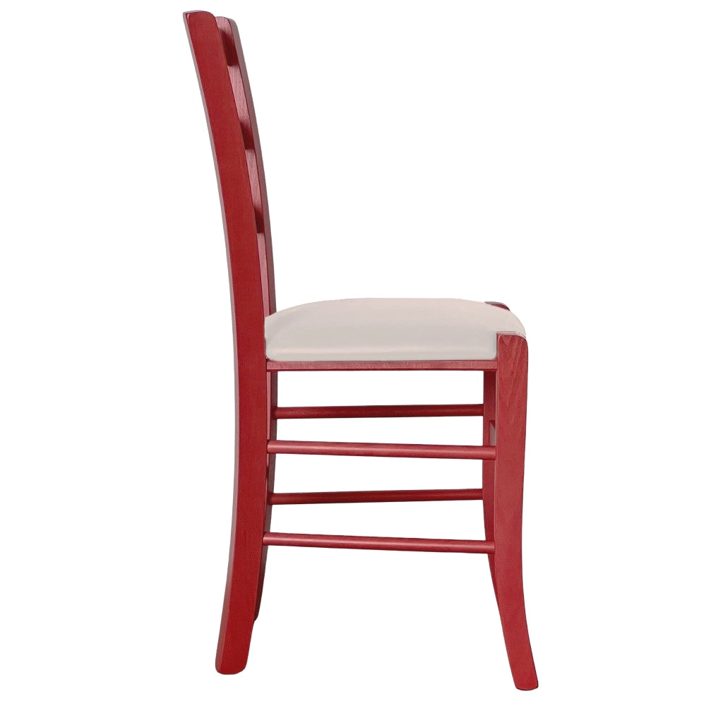 Sedie da sala da pranzo in legno Venezia rosse con seduta in similpelle beige