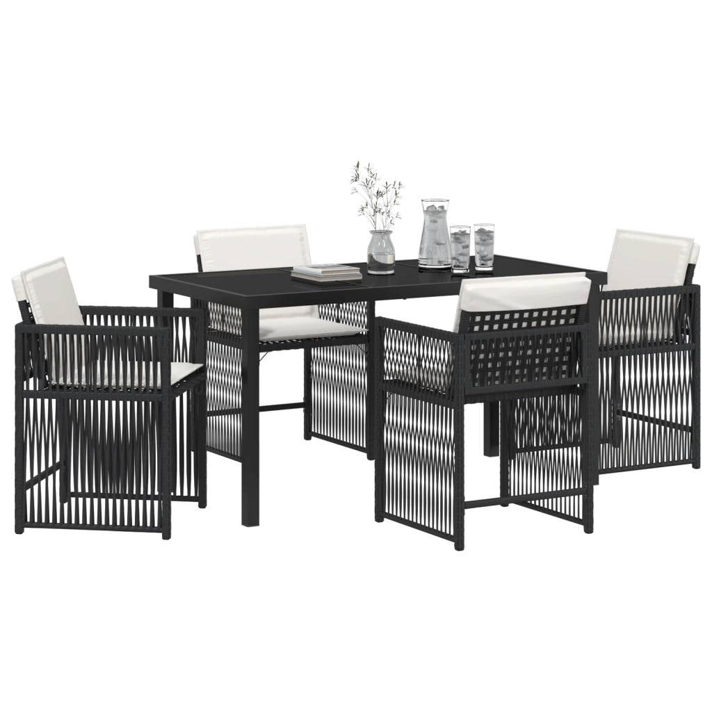 Set da Pranzo da Giardino 5 Pezzi con Cuscini Nero Rattan Sintetico