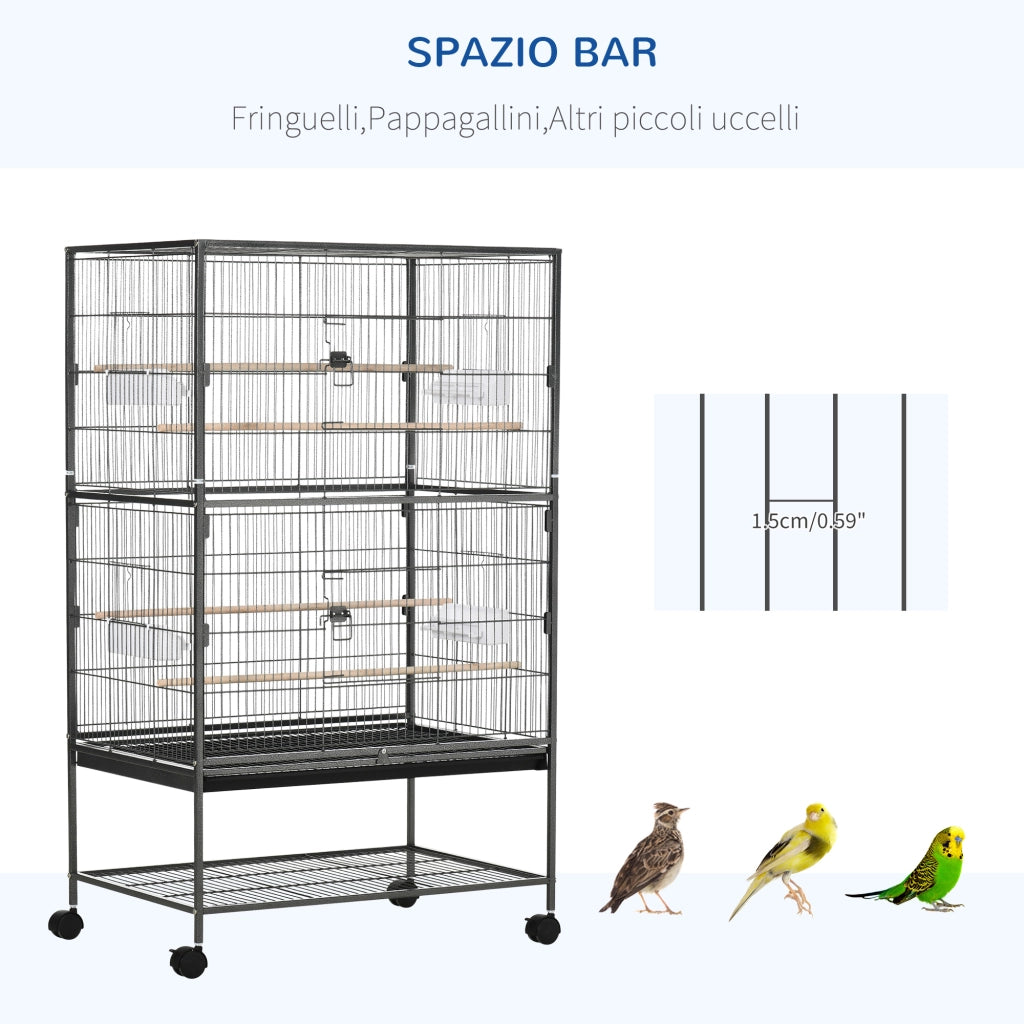 Gabbia per Uccelli in Legno con Vassoio e Ruote ¨C zephmum ¨C 78x52x132 cm