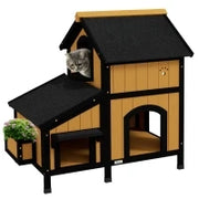 Casa per Gatti in Legno di Abete con Tetto in Asfalto, 96 x 65 x 85,5 cm, Giallo