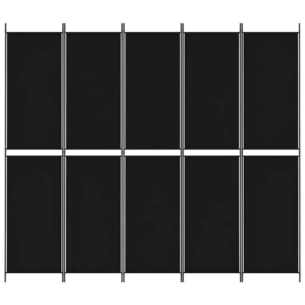 Divisorio Ambienti | Divider per stanze | Paravento 5 Pannelli Nero 250x220 cm Tessuto