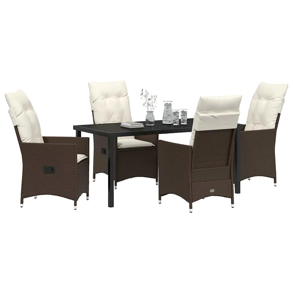 Set da Pranzo per Giardino con cuscino 5 pcs Marrone polyrattan 3379544