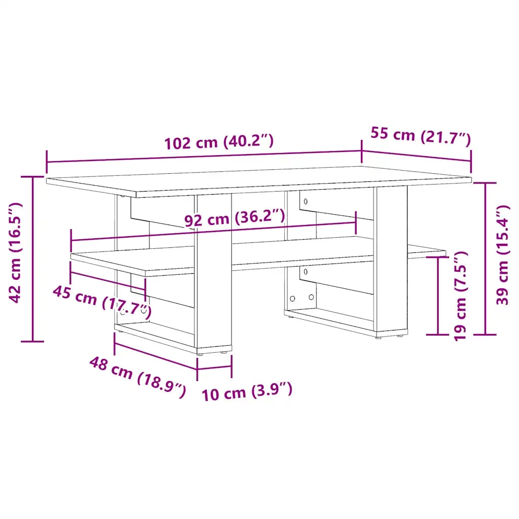 Tavolino da Salotto-Tavolino da soggiorno-Tavolo Legno Antico 102x55x42 cm Legno Multistrato 906370