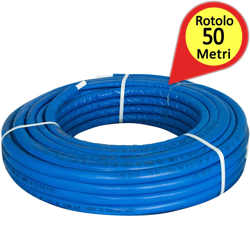 Tubo multistrato diametro 26 x 3,0 mm in rotolo da 50 m con guaina blu