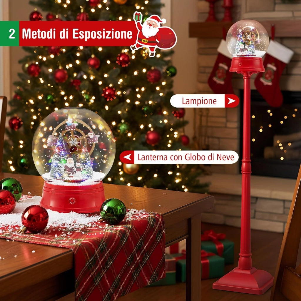 150 CM Lampione Natalizio Musicale, Lampada Festiva con Lanterna a Globo di Neve Attivata dal Suono, Albero di Natale, Babbo Natale, Soldato e Scatole Regalo (Modello 4)