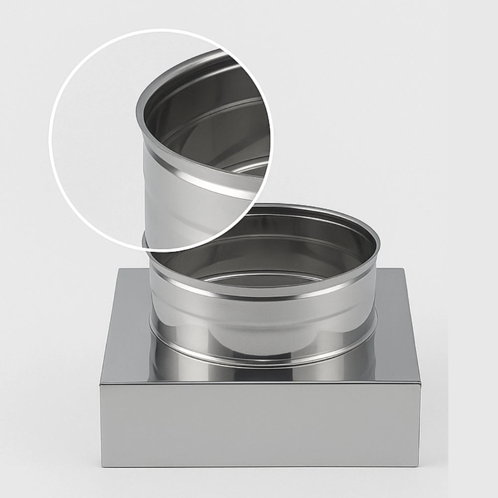 Riduzione quadra tonda 350x350 - Ø 300 mm, acciaio inox sp. 0,5 mm canna fumaria
