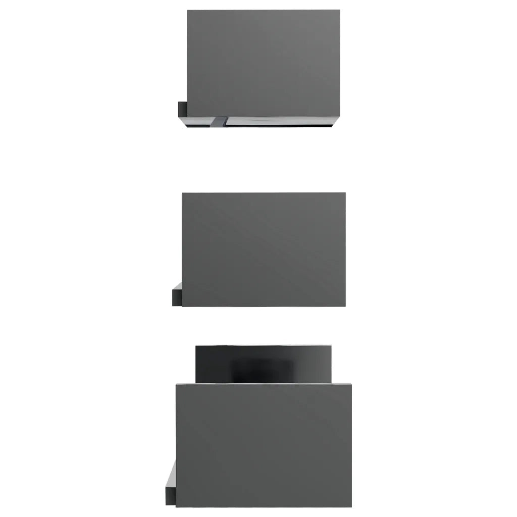 Mensole a Muro 3 pz Grigio Lucido in Legno Multistrato 800206