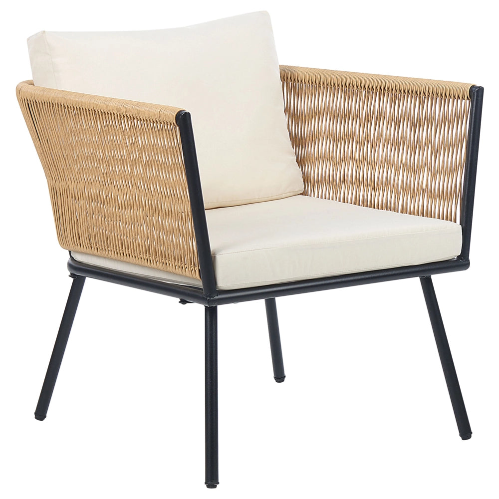 Set Bistro Naturale Off-White PE Rattan Cuscini staccabili Tavolino da Caffè Giardino Esterno