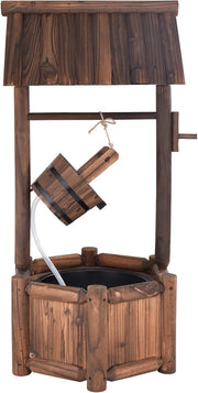 Pozzo da Giardino, Pozzo Decorativo con Pompa Elettrica, in Legno d'Abete, 58,5 x 51 x 117 cm, Marrone (Modello 2)