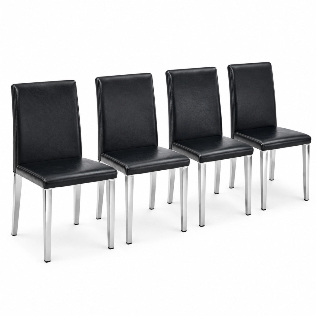 Set di 4 sedie da pranzo moderne in PU nero e metallo argento