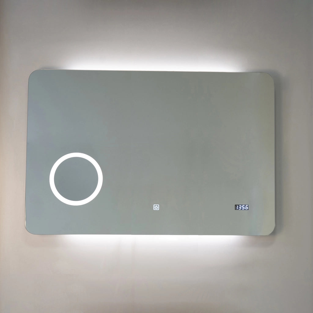 Specchio led 100x70 con lente e orologio