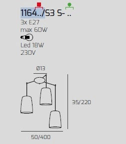 SOSPENSIONE BIANCO SPOSTABILE 3 LUCI (2 RA + 1 CR) 1164BI-S3 S-RC