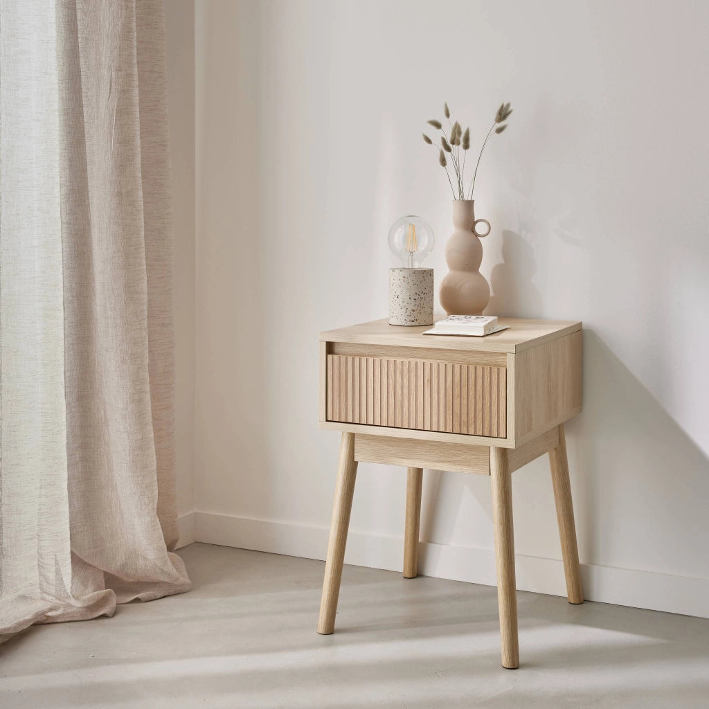 Comodino decorazione legno 1 cassetto, marrone naturale