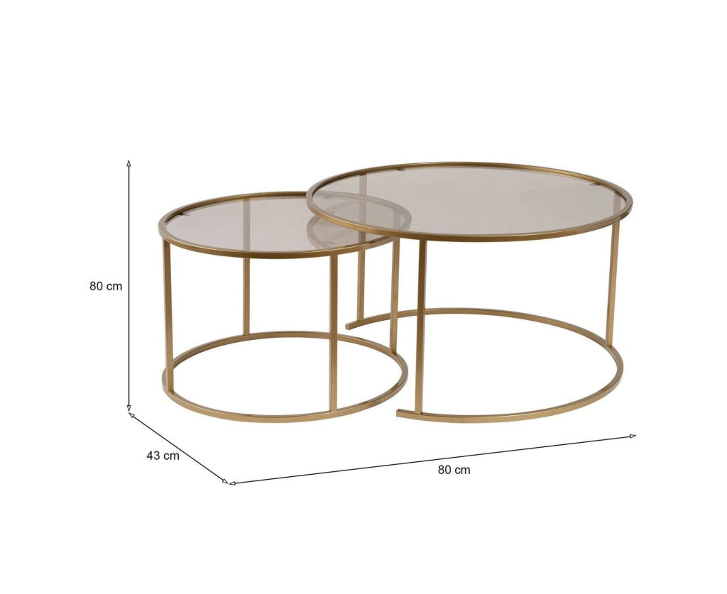 Aedion, Tavolino da Salotto set di 2 Tavolini, 80x80x43h cm oro Bronzo