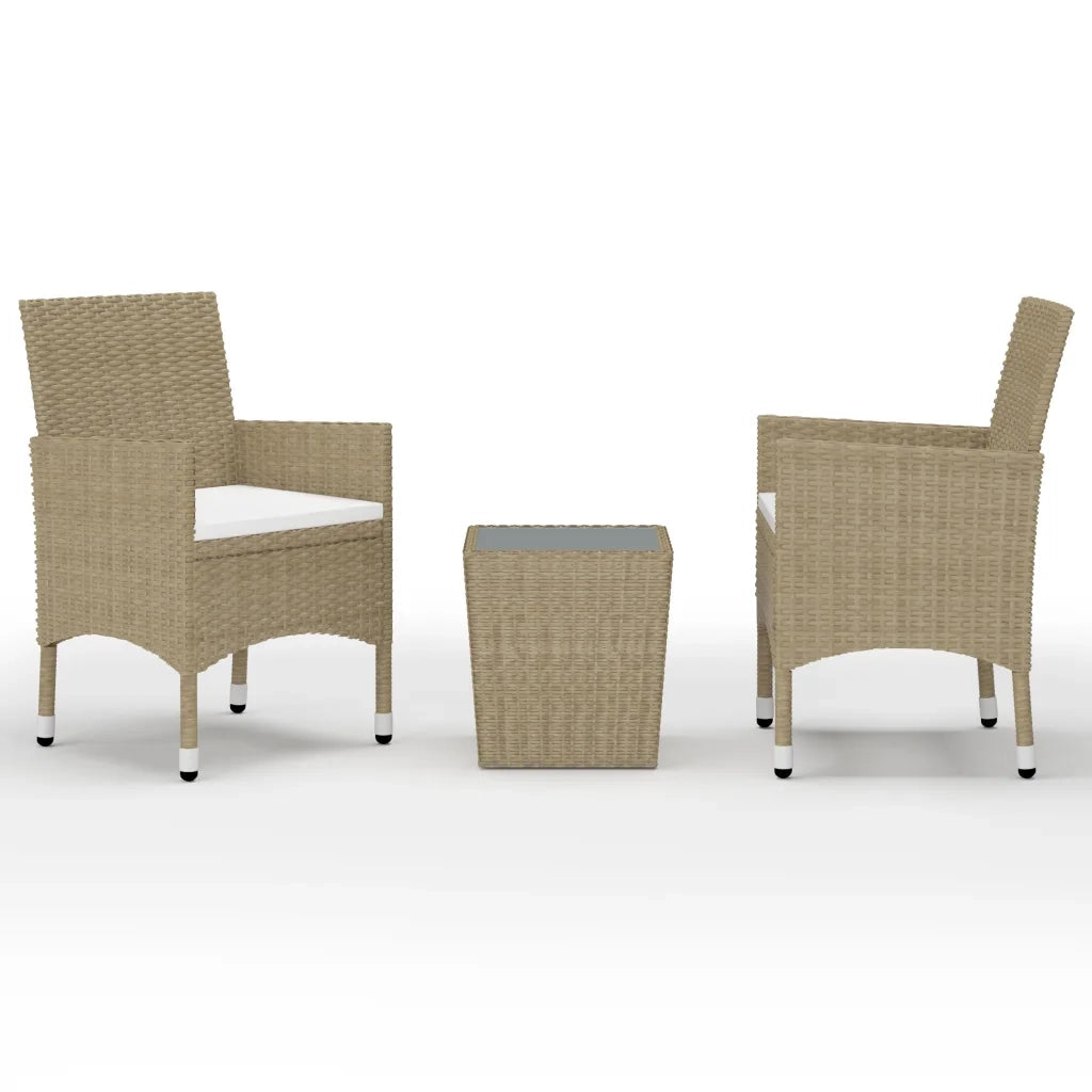 Set Bistrot da Giardino 3 pz | Set Salotto da Giardino Polyrattan e Vetro Temperato Beige