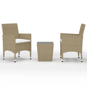 Set Bistrot da Giardino 3 pz | Set Salotto da Giardino Polyrattan e Vetro Temperato Beige