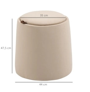 Ottomana rotonda beige con vano contenitore e coperchio reversibile
