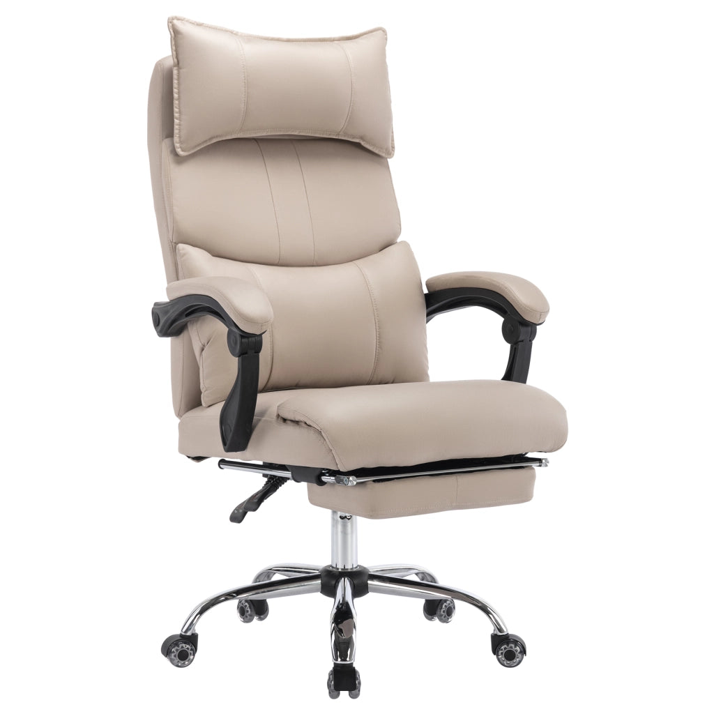 Chaise de bureau ergonomica girevole con supporto lombare regolabile e poggiapiedi in tessuto tecnico beige